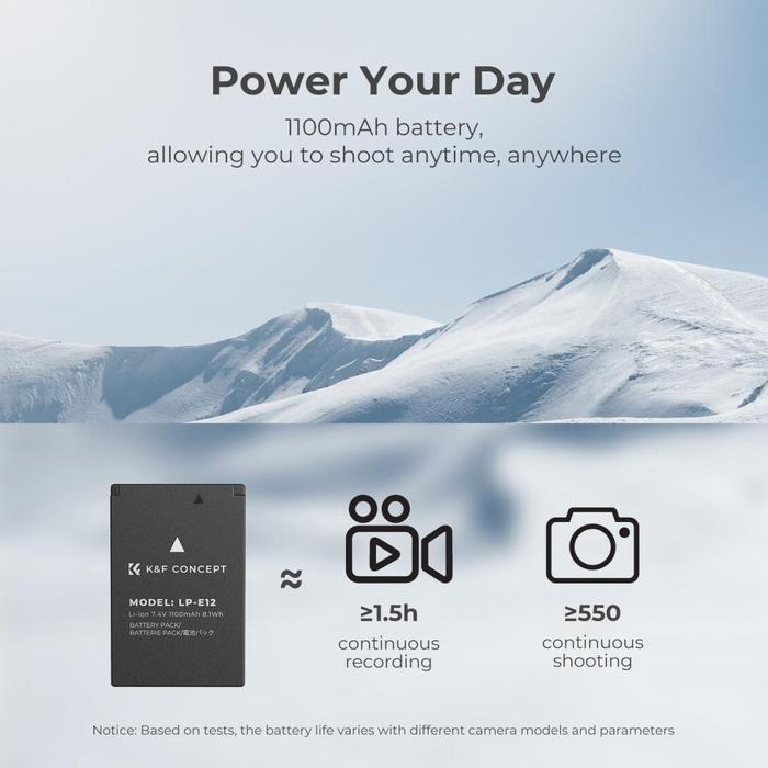 KNF Concept LP-E12 Battery For Canon Baterai & Charger For EOS M50 M100 M200 M10 100D K&F Concept - Kit 2 Battery+Charger · 9