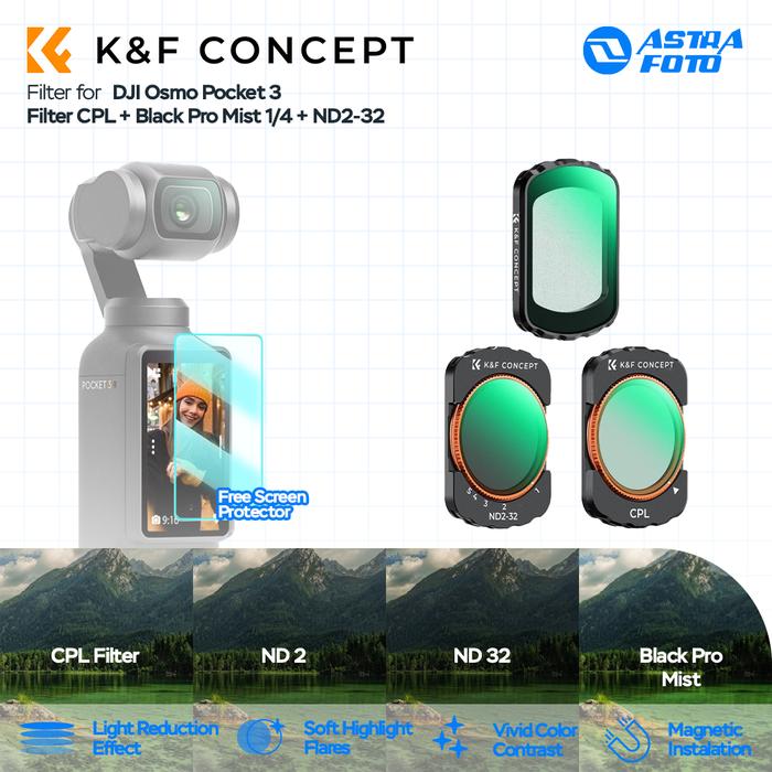 KNF Concept K&F Concept Filter CPL + Black Pro Mist 1/4 + ND2-32 For DJI Osmo Pocket 3 KNF Concept 3-Pack Filters