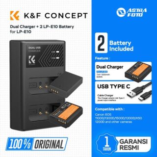 KNF Concept LP-E10 2 Pack Battery & Charger For Canon EOS 1100D 1300D 1500D 1200D X50 1200D K&F Concept - Kit 2 Battery+Charger