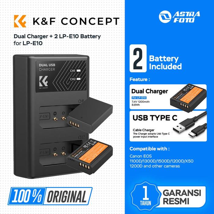 KNF Concept KNF Concept LP-E10 2 Pack Battery & Charger For Canon EOS 1100D 1300D 1500D 1200D X50 1200D K&F Concept - Kit 2 Battery+Charger