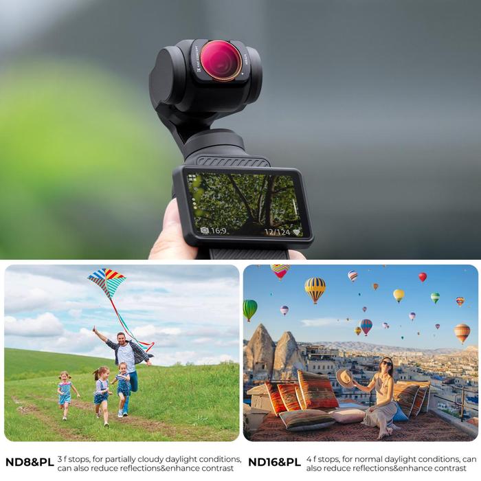 K&F Concept Filter ND8/PL + ND16/PL + ND32/PL + ND64/PL For DJI Osmo Pocket 3 KNF Filter 4-Pack Filters · 4