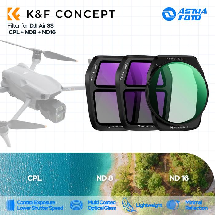 KNF Concept K&F Concept CPL + ND8 + ND16 Filter For DJI Air 3S Circular Polarizing & Neutral Density KNF Concept Drone Filters 3-Pack