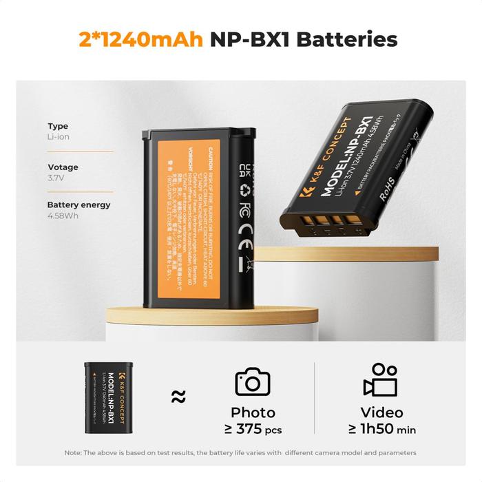K&F Concept NP-BX1 Battery + Charger Kit Baterai For Sony NPBX1 RX100 ZV1 ZV1F RX100M7 VII HX90 KNF Concept - Charger Only · 9