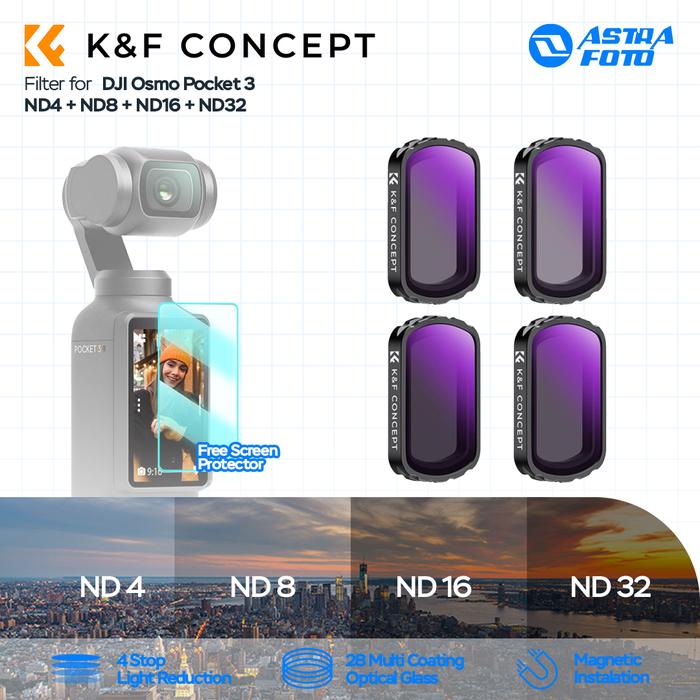 KNF Concept K&F Concept Filter ND4 + ND8 + ND16 + ND32 For DJI Osmo Pocket 3 KNF Concept 4-Pack Filters
