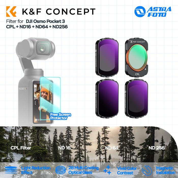 KNF Concept K&F Concept DJI Osmo Pocket 3 Filter CPL + ND16 + ND64 + ND256 Magnetic Multi Coated HD KNF Concept
