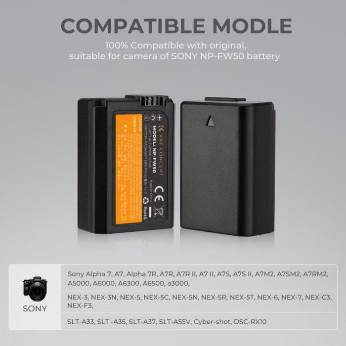 KNF K&F Concept Battery For Sony NP-FW50 2PCS + Dual Slot Charger NPFW50 - Battery Only · 5