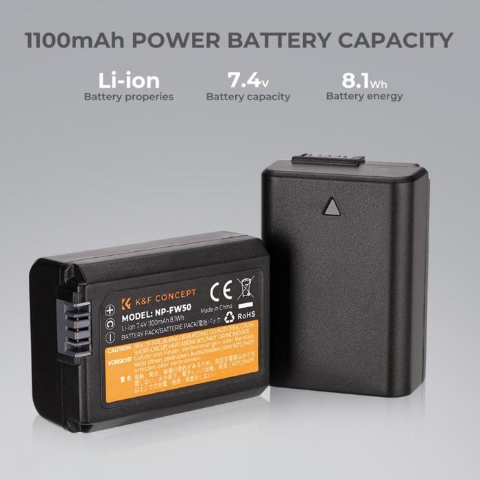 KNF K&F Concept Battery For Sony NP-FW50 2PCS + Dual Slot Charger NPFW50 - Battery Only · 3