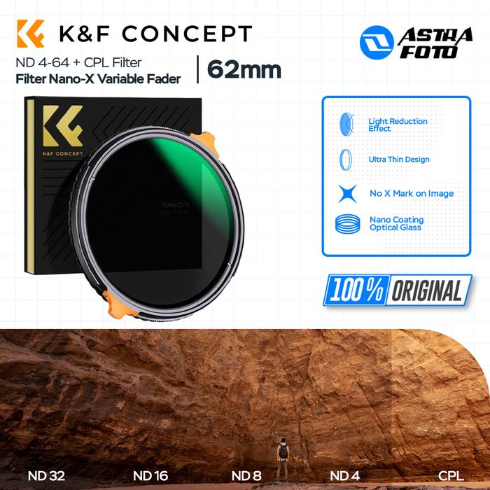 KNF Concept KNF Concept 62mm Filter Nano-X Variable ND4-64 + CPL K&F Filter Lensa